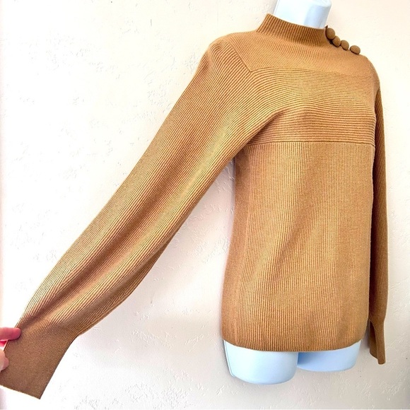 REBECCA TAYLOR Merino Wool Cashmere Mockneck Sweater Size S Camel NWT - Picture 5 of 11